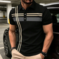 👕 50% SLEVA ✨ Pruhované pánské triko – límec a krátké rukávy – Lehké prodyšné a perfektní na léto sport i každodenní nošení – uvolněný a trendy vzhled 🌊