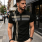 👕 50% SLEVA ✨ Pruhované pánské triko – límec a krátké rukávy – Lehké prodyšné a perfektní na léto sport i každodenní nošení – uvolněný a trendy vzhled 🌊