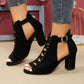 👡 LIMITED-TIME 50% OFF! ✨ Women's Peep-Toe Chunky Heel Sandals – Lattice Cutout, 5 Colors, 34-45 🌿