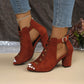 👡 LIMITED-TIME 50% OFF! ✨ Women's Peep-Toe Chunky Heel Sandals – Lattice Cutout, 5 Colors, 34-45 🌿