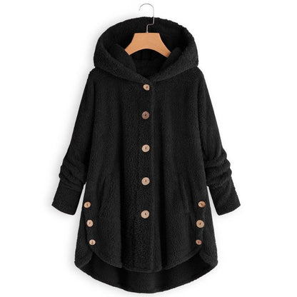 🔥 50% RABATT! Damvinterkjacka i enfärgad asymmetrisk design med knappar och mjuk, plyschig fleece