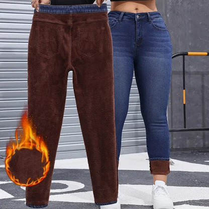 🔥Tidsbegränsat erbjudande👖Skinnyjeans för damer med hög stretchandel och plyschfoder