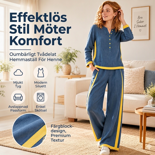 👚 Fritidsset för damer: en långärmad topp i kontrastfärger + ett par byxor med vid ben✨