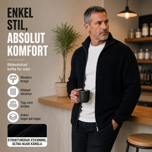 😎 Herrkortong med hel dragkedja och räfflad stickad design