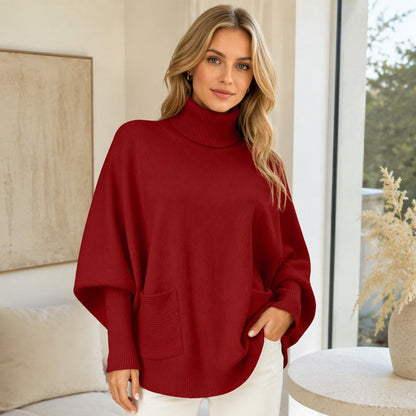 🍀 Kvinnlig turtleneck batärmade ärmar stickad tröja💞