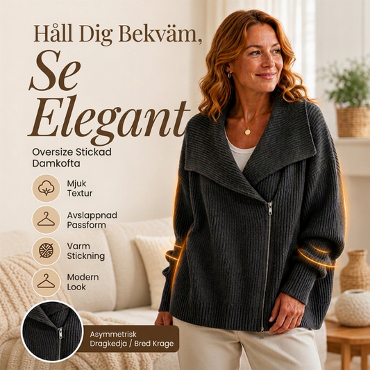 🍂Ribbstickad kofta dam med asymmetrisk dragkedja och bred krage✨