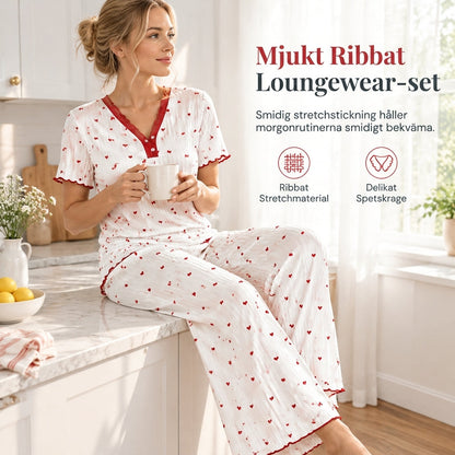 🌟Pyjamas-set med tryck för damer kortärmad överdel och långbyxor👚