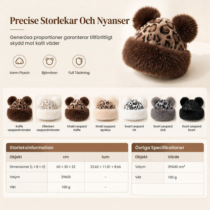 🎩Kvinnor Vintage Leopard Print Plysch Björn Öron Mongolisk Mössa Tjock Varm Vinter Öronlapp Beanie