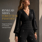 🥂Tvådelad outfit för kvinnor höst vinter djup v-ringad krage lanternärmad plisserad topp och byxor med vida ben med fickor🍂