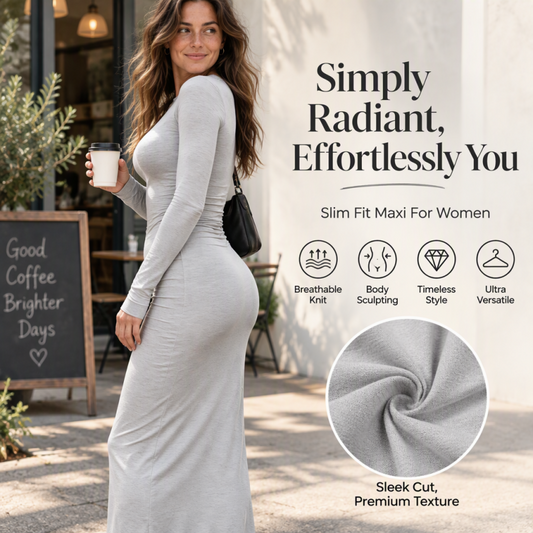 🤎Maxiklänning med långa ärmar och smal passform i fiskstjärtmodell för damer👗
