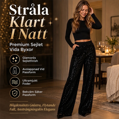 🖤Populärt och snart slutsålt!✨Glittrande paljettbyxor med vid ben för damer