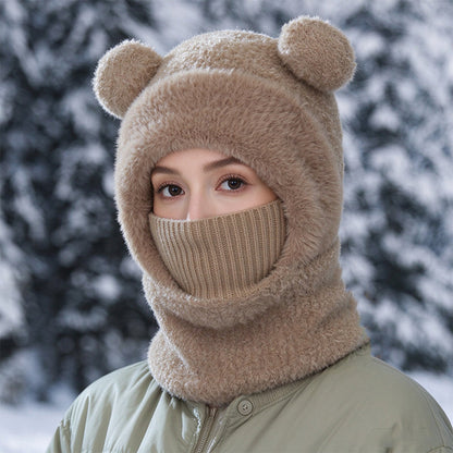 🧸 3-i-1 vinterbjörnmössa med halsduk och mask – Varm och lekfull ✨
